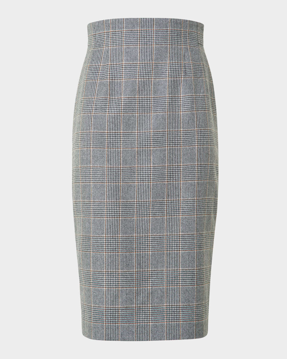 Prince Of Wales Cashmere Pencil Skirt